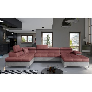 Coltar extensibil stanga 5 locuri ELTAP, Edr-12, Eduardo, 337x205x88 cm, lemn/poliester, roz inchis/gri