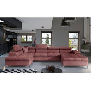 Coltar extensibil stanga 5 locuri ELTAP, Edr-13, Eduardo, 337x205x88 cm, lemn/poliester, roz inchis