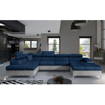 Coltar extensibil stanga 5 locuri ELTAP, Edr-14, Eduardo, 337x205x88 cm, lemn/poliester, albastru inchis/gri