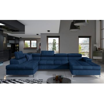 Coltar extensibil stanga 5 locuri ELTAP, Edr-15, Eduardo, 337x205x88 cm, lemn/poliester, albastru inchis