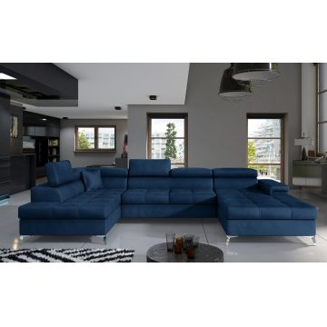 Coltar extensibil stanga 5 locuri ELTAP, Edr-15, Eduardo, 337x205x88 cm, lemn/poliester, albastru inchis