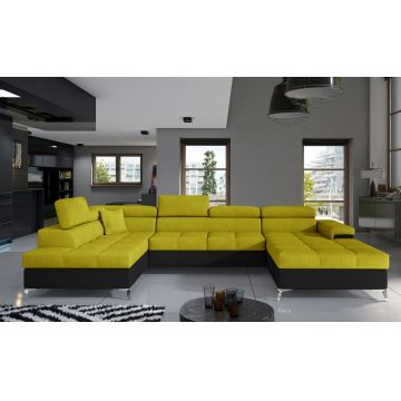 Coltar extensibil stanga 5 locuri ELTAP, Edr-17, Eduardo, 337x205x88 cm, lemn/poliester, galben/negru