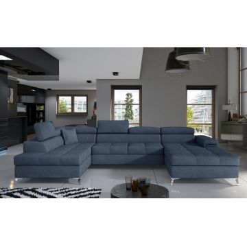 Coltar extensibil stanga 5 locuri ELTAP, Edr-19, Eduardo, 337x205x88 cm, lemn/poliester, albastru