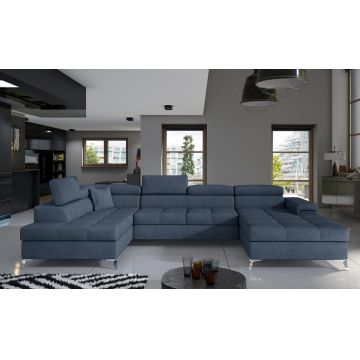 Coltar extensibil stanga 5 locuri ELTAP, Edr-19, Eduardo, 337x205x88 cm, lemn/poliester, albastru
