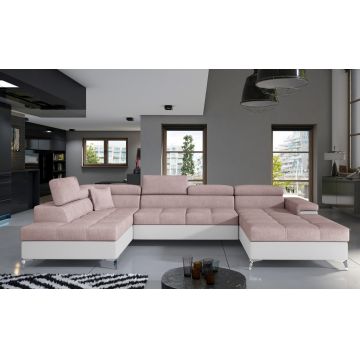 Coltar extensibil stanga 5 locuri ELTAP, Edr-20, Eduardo, 337x205x88 cm, lemn/poliester, roz deschis/alb