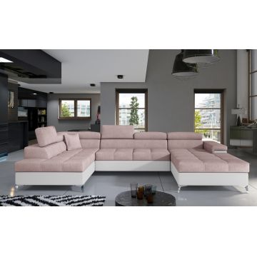 Coltar extensibil stanga 5 locuri ELTAP, Edr-20, Eduardo, 337x205x88 cm, lemn/poliester, roz deschis/alb