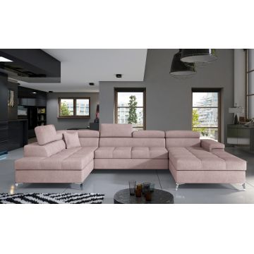 Coltar extensibil stanga 5 locuri ELTAP, Edr-21, Eduardo, 337x205x88 cm, lemn/poliester, roz deschis