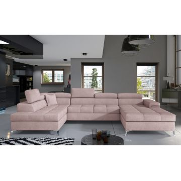 Coltar extensibil stanga 5 locuri ELTAP, Edr-21, Eduardo, 337x205x88 cm, lemn/poliester, roz deschis