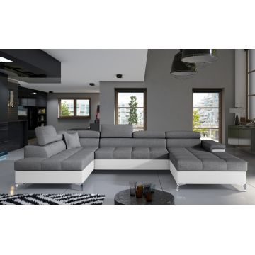 Coltar extensibil stanga 5 locuri ELTAP, Edr-23, Eduardo, 337x205x88 cm, lemn/poliester, gri inchis/alb