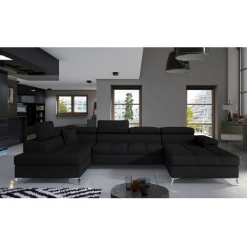 Coltar extensibil stanga 5 locuri ELTAP, Edr-24, Eduardo, 337x205x88 cm, lemn/poliester, negru