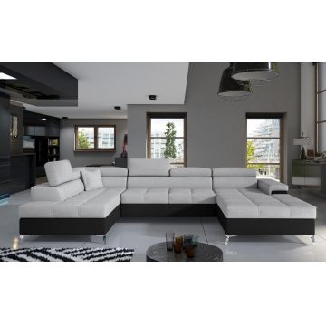 Coltar extensibil stanga 5 locuri ELTAP, Edr-25, Eduardo, 337x205x88 cm, lemn/poliester, gri deschis/negru