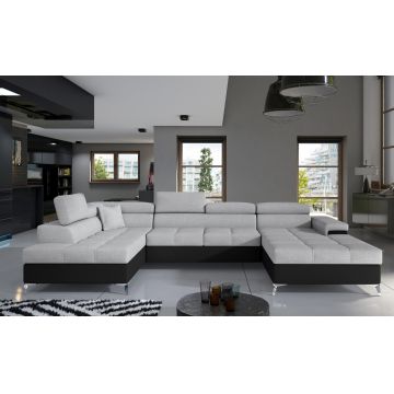 Coltar extensibil stanga 5 locuri ELTAP, Edr-25, Eduardo, 337x205x88 cm, lemn/poliester, gri deschis/negru