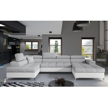 Coltar extensibil stanga 5 locuri ELTAP, Edr-26, Eduardo, 337x205x88 cm, lemn/poliester, gri deschis/alb