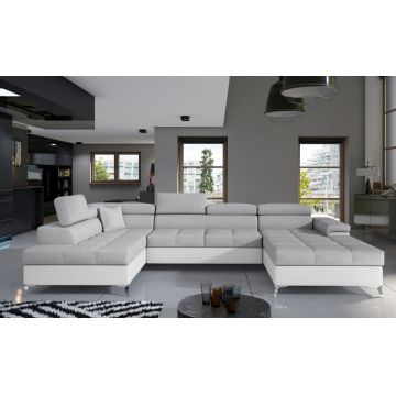 Coltar extensibil stanga 5 locuri ELTAP, Edr-26, Eduardo, 337x205x88 cm, lemn/poliester, gri deschis/alb