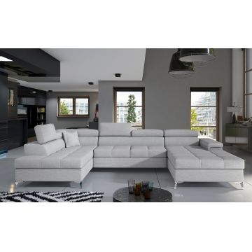 Coltar extensibil stanga 5 locuri ELTAP, Edr-27, Eduardo, 337x205x88 cm, lemn/poliester, gri deschis