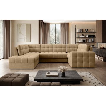 Coltar extensibil stanga 5 locuri ELTAP, LT-09MO, Blewett, 299x198x82 cm, lemn/poliester, maro deschis