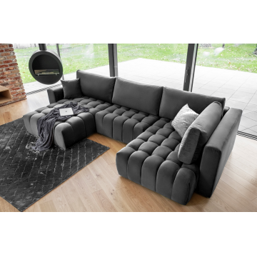 Coltar extensibil stanga 6 locuri ELTAP, LT-06NU, Bonito, 350x175x92 cm, lemn/poliester, gri inchis