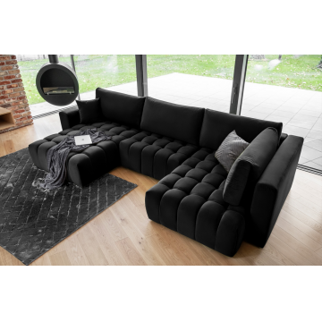Coltar extensibil stanga 6 locuri ELTAP, LT-10LO, Bonito, 350x175x92 cm, lemn/poliester, negru