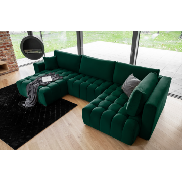Coltar extensibil stanga 6 locuri ELTAP, LT-35LO, Bonito, 350x175x92 cm, lemn/poliester, verde inchis