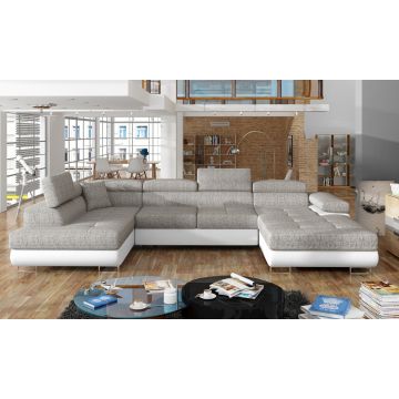 Coltar extensibil stanga 6 locuri ELTAP, Rod-14, Rodrigo, 345x202x90 cm, lemn/poliester, gri deschis/alb