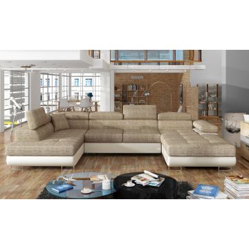 Coltar extensibil stanga 6 locuri ELTAP, Rod-15, Rodrigo, 345x202x90 cm, lemn/poliester, bej inchis/bej deschis