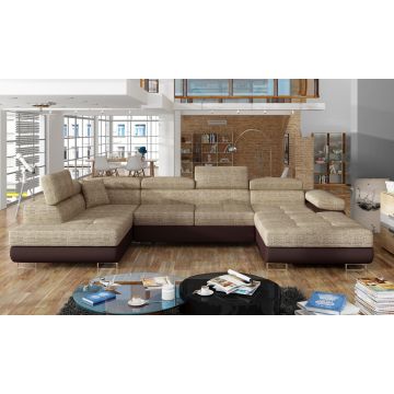 Coltar extensibil stanga 6 locuri ELTAP, Rod-16, Rodrigo, 345x202x90 cm, lemn/poliester, bej/maro inchis