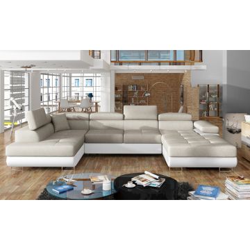 Coltar extensibil stanga 6 locuri ELTAP, Rod-17, Rodrigo, 345x202x90 cm, lemn/poliester, bej deschis/alb