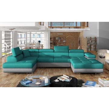 Coltar extensibil stanga 6 locuri ELTAP, Rod-18, Rodrigo, 345x202x90 cm, lemn/poliester, albastru/gri