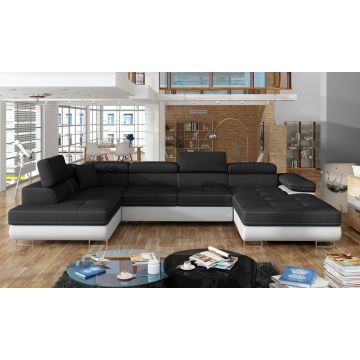 Coltar extensibil stanga 6 locuri ELTAP, Rod-19, Rodrigo, 345x202x90 cm, lemn/poliester, negru/alb