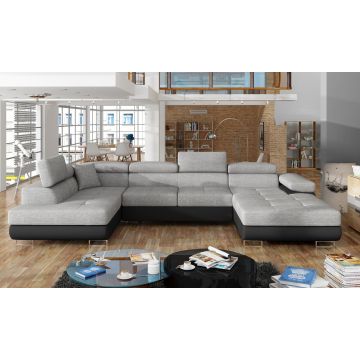 Coltar extensibil stanga 6 locuri ELTAP, Rod-20, Rodrigo, 345x202x90 cm, lemn/poliester, gri deschis/negru