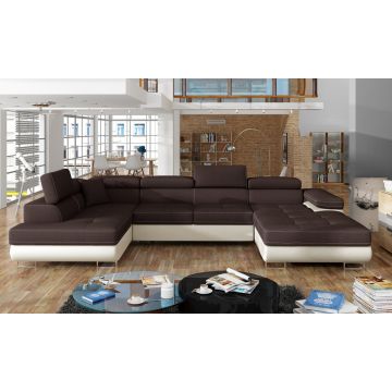 Coltar extensibil stanga 6 locuri ELTAP, Rod-21, Rodrigo, 345x202x90 cm, lemn/poliester, maro inchis/bej