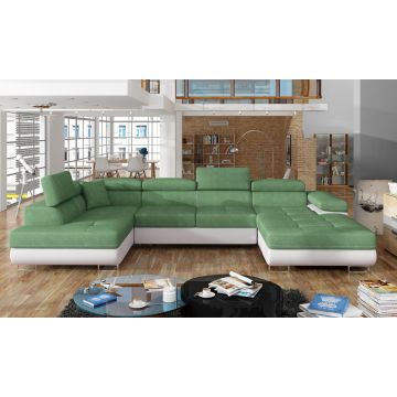 Coltar extensibil stanga 6 locuri ELTAP, Rod-22, Rodrigo, 345x202x90 cm, lemn/poliester, verde deschis/alb