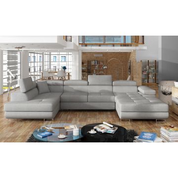 Coltar extensibil stanga 6 locuri ELTAP, Rod-33, Rodrigo, 345x202x90 cm, lemn/poliester, gri deschis