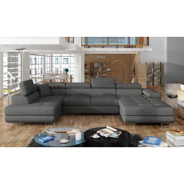 Coltar extensibil stanga 6 locuri ELTAP, Rod-34, Rodrigo, 345x202x90 cm, lemn/poliester, gri inchis