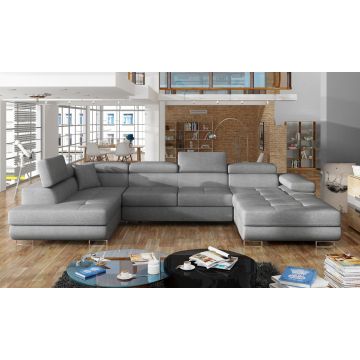 Coltar extensibil stanga 6 locuri ELTAP, Rod-35, Rodrigo, 345x202x90 cm, lemn/poliester, gri deschis