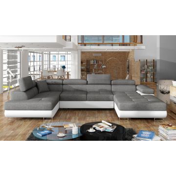 Coltar extensibil stanga 6 locuri ELTAP, Rod-36, Rodrigo, 345x202x90 cm, lemn/poliester, gri inchis/alb