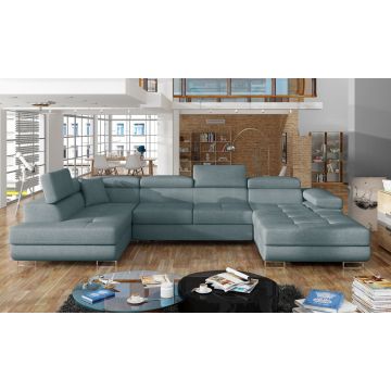 Coltar extensibil stanga 6 locuri ELTAP, Rod-48, Rodrigo, 345x202x90 cm, lemn/poliester, albastru deschis