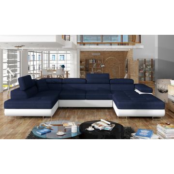 Coltar extensibil stanga 6 locuri ELTAP, Rod-50, Rodrigo, 345x202x90 cm, lemn/poliester, albastru inchis/alb