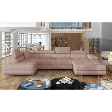 Coltar extensibil stanga 6 locuri ELTAP, Rod-52, Rodrigo, 345x202x90 cm, lemn/poliester, roz deschis