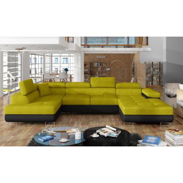 Coltar extensibil stanga 6 locuri ELTAP, Rod-53, Rodrigo, 345x202x90 cm, lemn/poliester, galben/negru