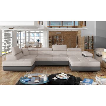 Coltar extensibil stanga 6 locuri ELTAP, Rod-54, Rodrigo, 345x202x90 cm, lemn/poliester, gri/gri inchis
