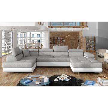 Coltar extensibil stanga 6 locuri ELTAP, Rod-62, Rodrigo, 345x202x90 cm, lemn/poliester, gri deschis/alb