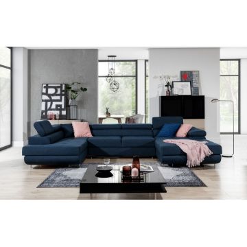 Coltar extensibil stanga 6 locuri ELTAP, Rod-66, Rodrigo, 345x202x90 cm, lemn/poliester, albastru inchis
