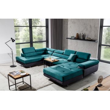 Coltar extensibil stanga 6 locuri ELTAP, Rod-67, Rodrigo, 345x202x90 cm, lemn/poliester, verde/gri inchis