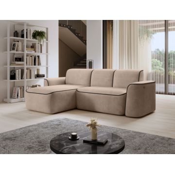 Coltar stanga 4 locuri ELTAP, Ume, 287x190x88 cm, lemn/poliester, bej inchis/negru
