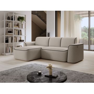 Coltar stanga 4 locuri ELTAP, Ume, 287x190x88 cm, lemn/poliester, bej/maro inchis