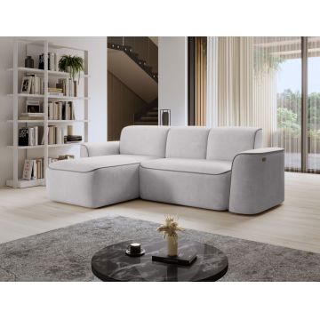Coltar stanga 4 locuri ELTAP, Ume, 287x190x88 cm, lemn/poliester, gri deschis/gri