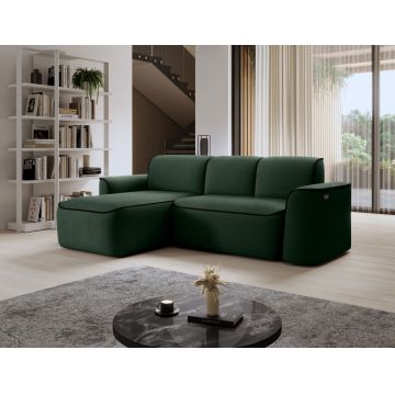 Coltar stanga 4 locuri ELTAP, Ume, 287x190x88 cm, lemn/poliester, verde inchis/negru