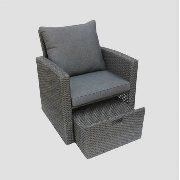 Fotoliu pentru gradina/terasa Linde, Homla, 73x70x81 cm, metal/technorattan/poliester, gri
