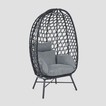 Fotoliu pentru gradina/terasa Paraiso, Homla, 85x67x144 cm, metal/ratan/poliester, negru/gri